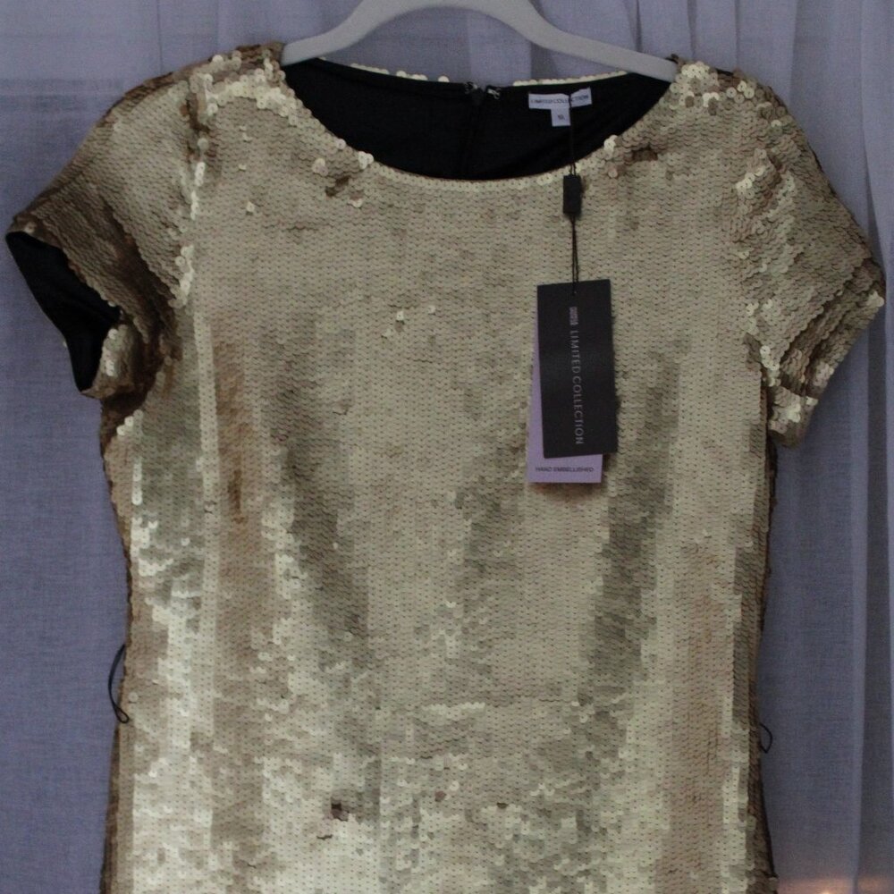 NWT Marks & Spencer Limited Collection Gold Sequin Shift Dress – Size 10 - Picture 6 of 9